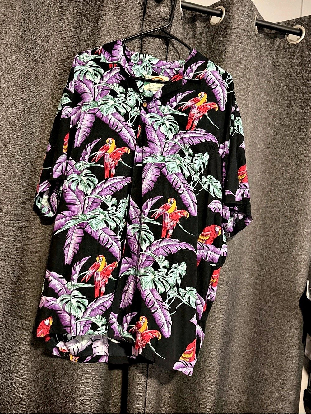 Paradise Found Jungle Bird Hawaiian Shirt Black & Purple Large